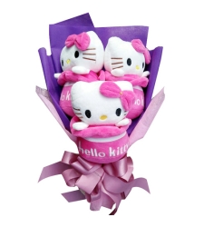 3 pcs Cute 7'' Hello Kitty in a Beautiful Bouquet Arrangement