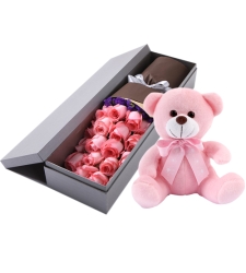 send 24 pink roses in box with bear to cebu philippines