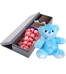 send 24 pink roses with blue teddy bear to cebu