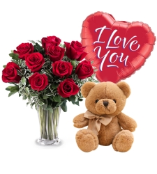 send 12 red roses with balloon and teddy bear to cebu