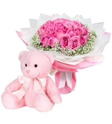 send 2 dozen pink roses with teddy bear to cebu