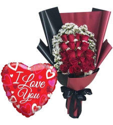 24 Red Roses Bouquet with Mylar Balloon