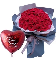 36 Red Roses In Bouquet with Love You Balloon