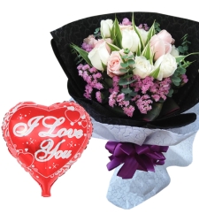 12 pcs Mixed Roses Bouquet and Love You Balloon