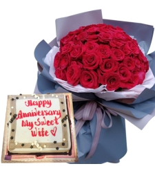 36 Red Roses Bouquet with Mocha Anniversary Cake