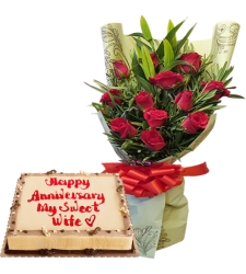 12 Red Rose Bouquet with Dedication Cake