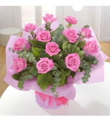 1 Dozen Pink Color Roses in Basket