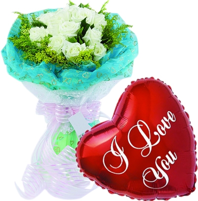 12 pcs White Roses & Love You Balloon