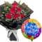 6 Red Roses Bouquet with Birthday Mylar Balloon