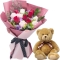 12 Mixed Roses in Bouquet with Small Bear