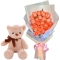 24 Orange Color Roses with Small Bear